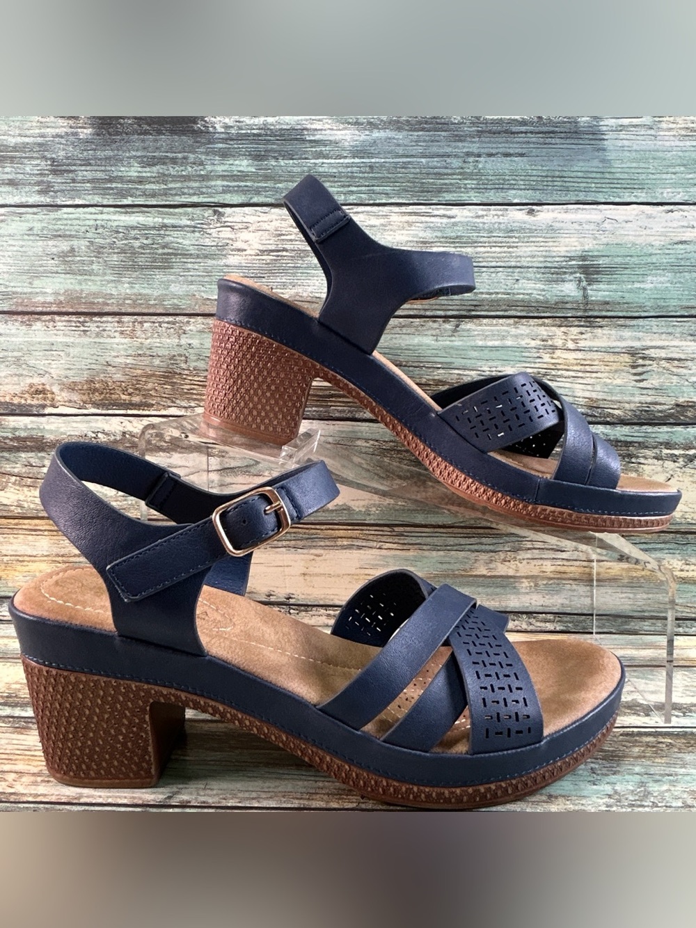 Patrizia Rhodalina Sandals Womens 7 Blue Strappy Comfort Block Heel Adjustable
